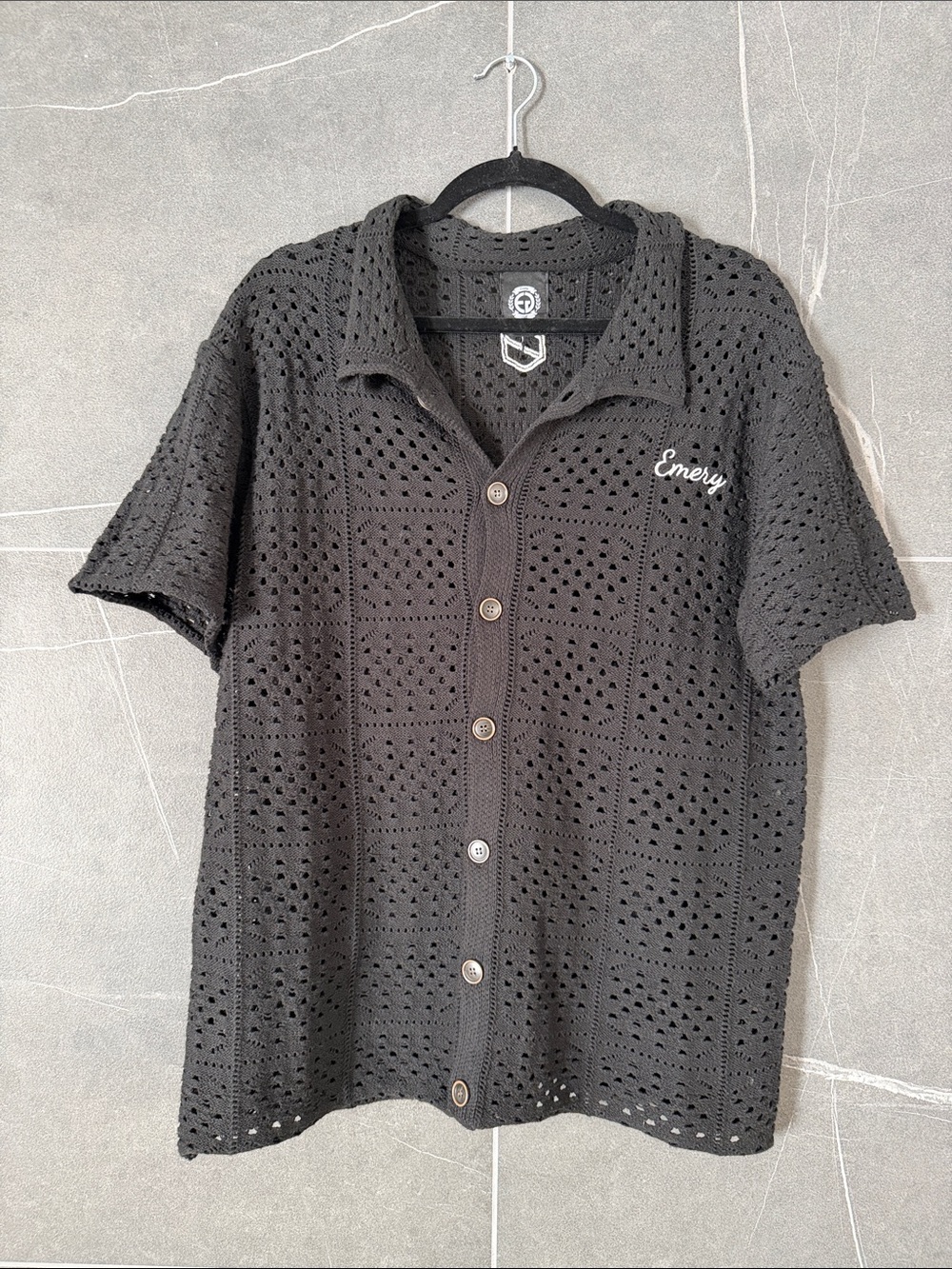 Emery Golf Black Crochet Button-Up Shirt - Men’s Medium